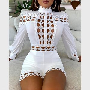 Lattice Hollow Out Romper White